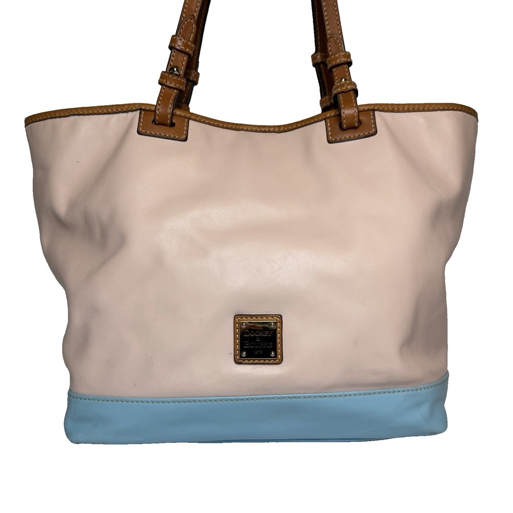 Dooney Bourke Two Tone Tote Handbag Pastel Pink Ocean Blue Smooth Leather READ